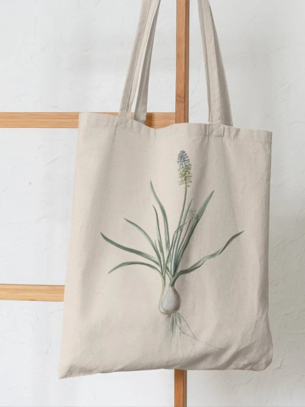Ambrosia Grape Hyacinth Vintage Floral Print Graphic Canvas Tote Bag